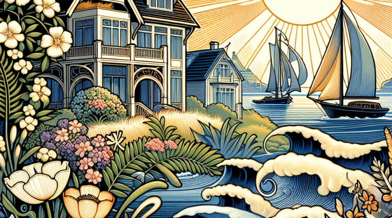 Coastal Property Profits soar with idyllic homes by the sea as sailboats drift by, promising a serene and luxurious lifestyle.